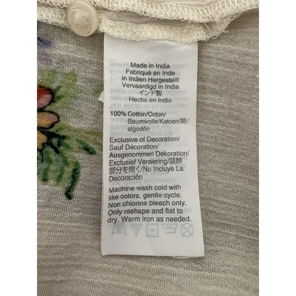 Madewell Floral Peasant Blouse Large Ivory Cotton Gauze Boho Cottagecore - Picture 9 of 9